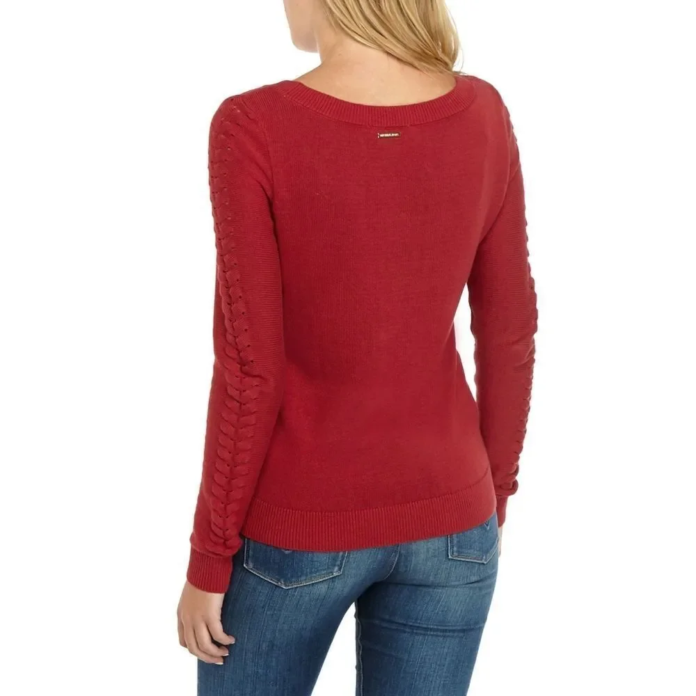 New! MICHAEL KORS Women's Cable-Knit Red 100% Cotton Sweater Size Small